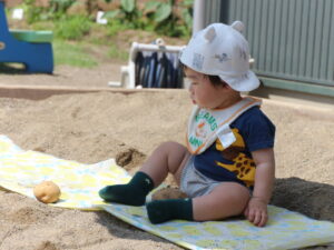 乳児組のじゃがいも掘りごっこ（小倉）